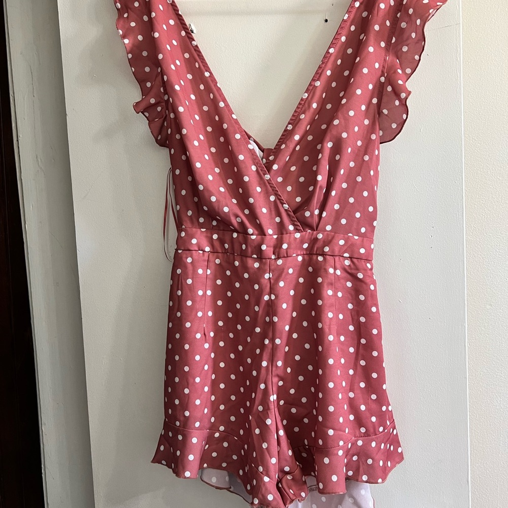 Pink polka dot romper